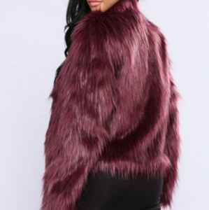Burgundy red faux fur coat